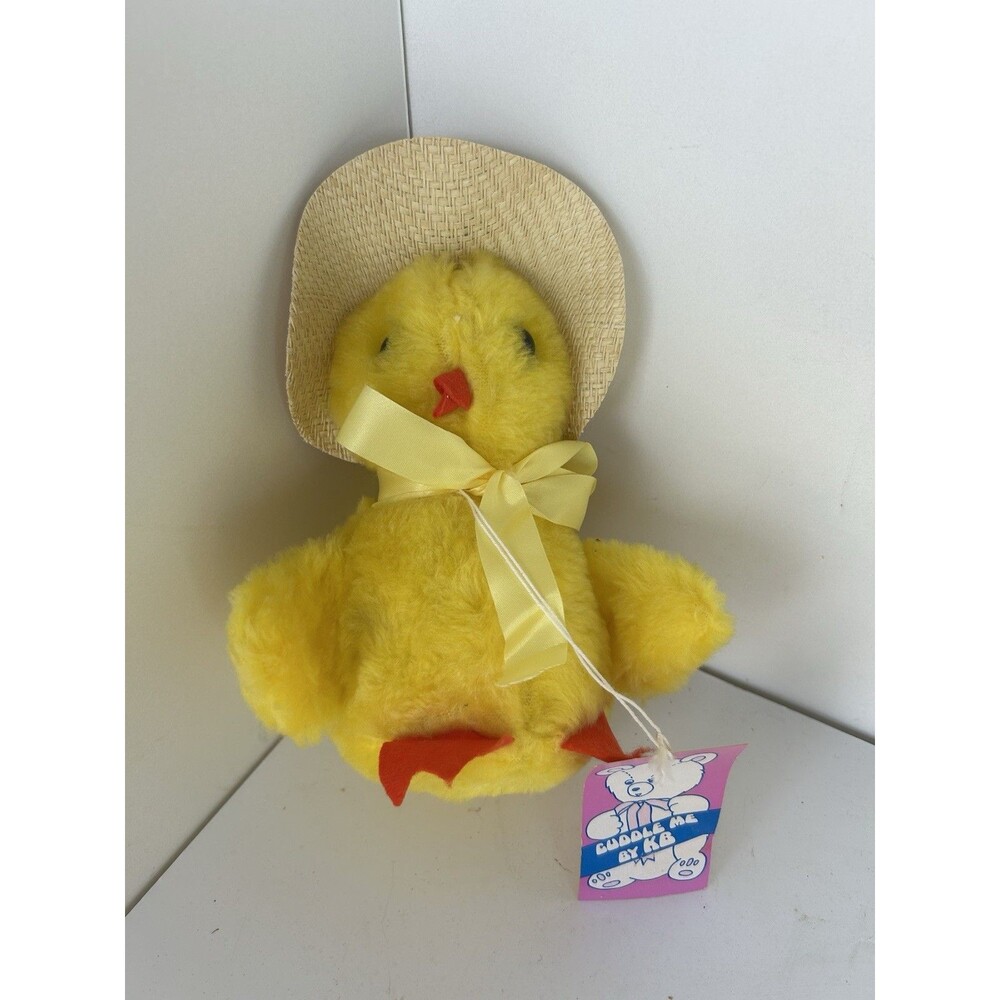 Vintage 1980s K.B. Bros Cuddle Me Yellow Easter Duck Plush Bonnet 10” w/ Tag